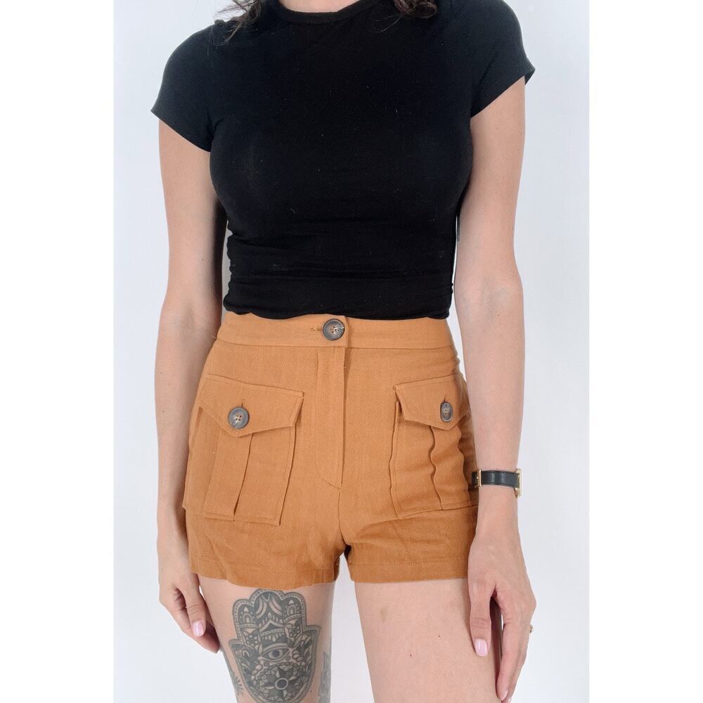 NWT Forever 21 Burnt Orange A-Line Linen Blend Pocket Shorts  Size Small